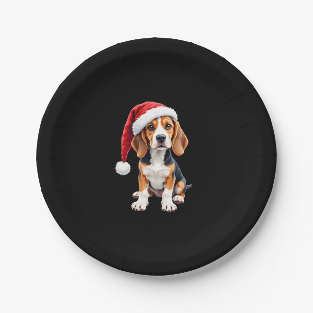 Beagle Christmas Dog Long Sleeve T-Shirt Paper Plate (Front)