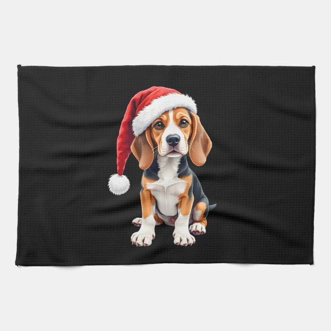 Beagle Christmas Dog Long Sleeve T-Shirt Tea Towel (Horizontal)