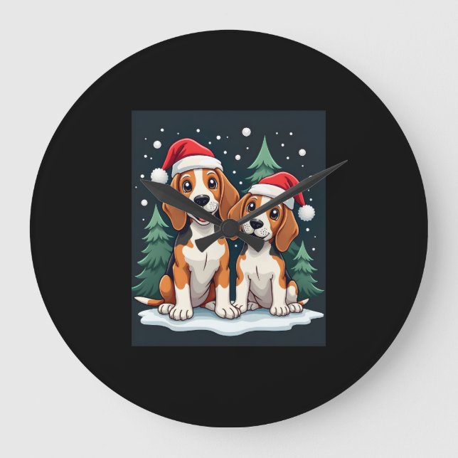 Beagle Christmas Dog Owner Xmas Holiday Pajama Lon Large Clock (Front)