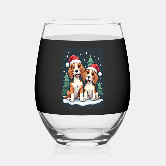 Beagle Christmas Dog Owner Xmas Holiday Pajama Lon Stemless Wine Glass (Front)