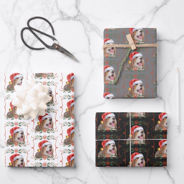 Beagle Christmas Dog Pattern Wrapping Paper Sheet (Front)