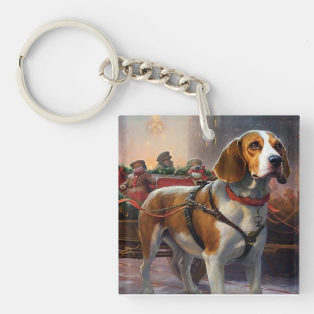 Beagle Christmas Festive Season  Key Ring (Front)
