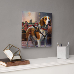 Beagle Christmas Festive Season Square Wall Clock