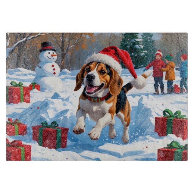 Beagle Christmas Festive Snow Scene Cutting Board (Front)