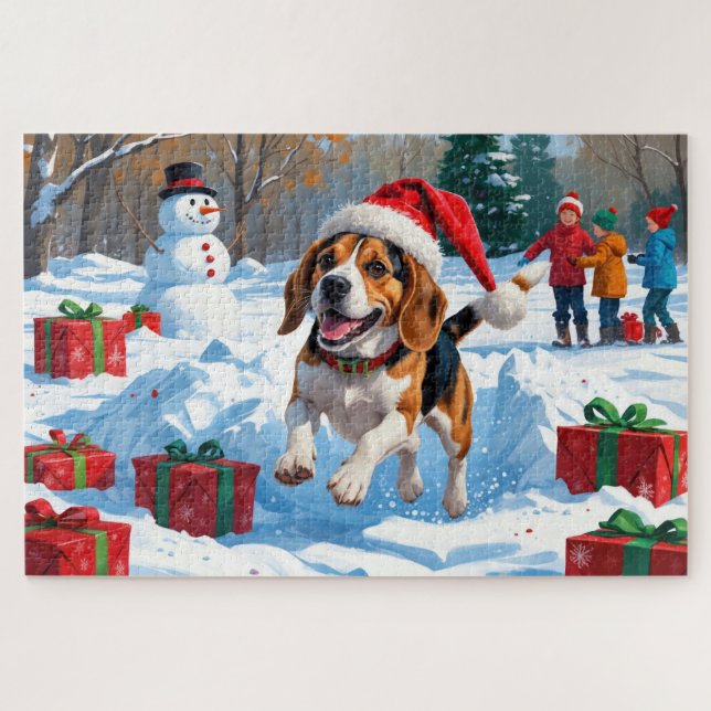Beagle Christmas Festive Snow Scene Jigsaw Puzzle (Horizontal)