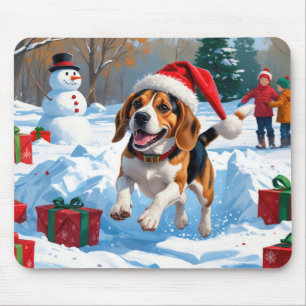 Beagle Christmas Festive Snow Scene Mouse Pad