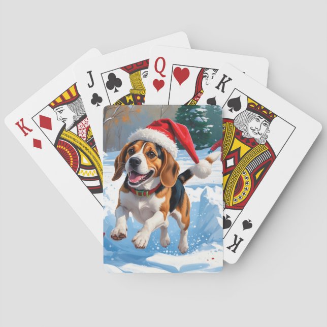 Beagle Christmas Festive Snow Scene Playing Cards (Back)