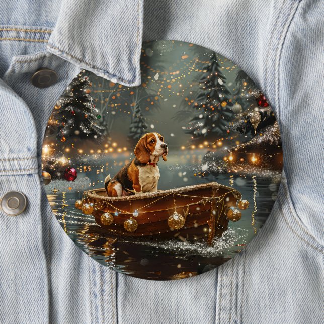 Beagle Christmas Festive Voyage 6 Cm Round Badge (In Situ)