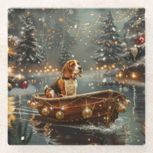 Beagle Christmas Festive Voyage Glass Coaster