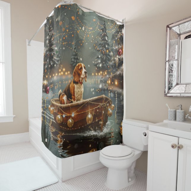 Beagle Christmas Festive Voyage Shower Curtain (In Situ)