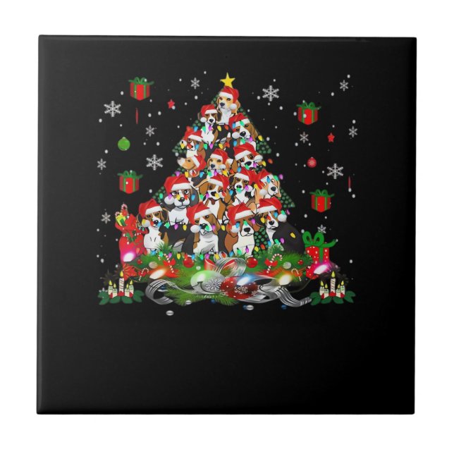Beagle Christmas Funny Tees Beagle Xmas Tree Dog E Ceramic Tile (Front)