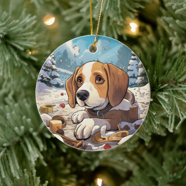 Beagle Christmas, Gift for Beagle Dog Lover Ceramic Ornament (Tree)