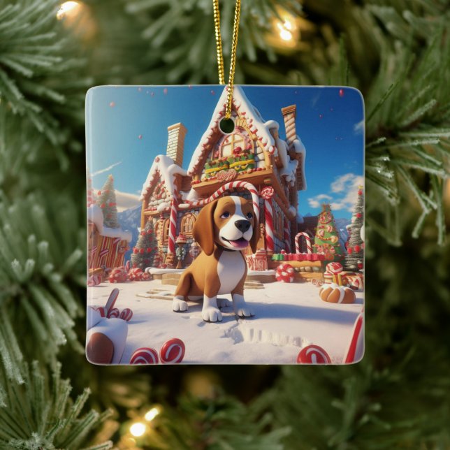 Beagle Christmas, Gift for Beagle Dog Lover Ceramic Ornament (Tree)