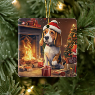 Beagle Christmas, Gift for Beagle Police Lover Ceramic Ornament