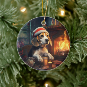 Beagle Christmas, Gift for Beagle Police Lover Ceramic Ornament