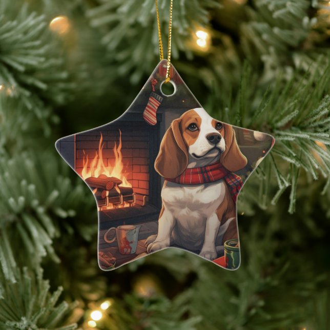 Beagle Christmas, Gift for Beagle Police Lover Ceramic Ornament (Tree)