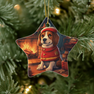 Beagle Christmas, Gift for Beagle Police Lover Ceramic Ornament