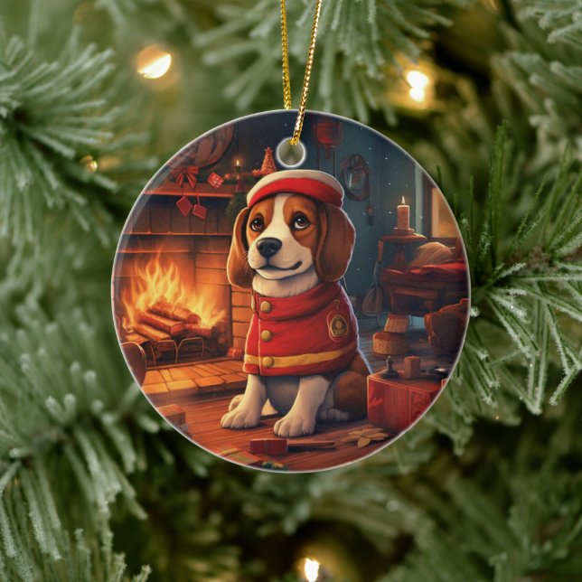 Beagle Christmas, Gift for Beagle Police Lover Ceramic Ornament (Tree)