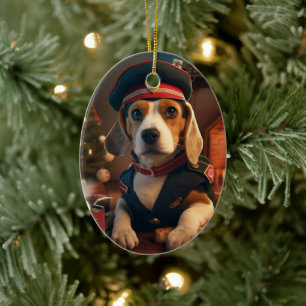 Beagle Christmas, Gift for Beagle Police Lover Ceramic Ornament