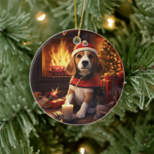 Beagle Christmas, Gift for Beagle Police Lover Ceramic Ornament