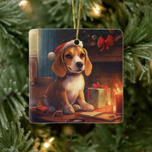Beagle Christmas, Gift for Beagle Police Lover Ceramic Ornament