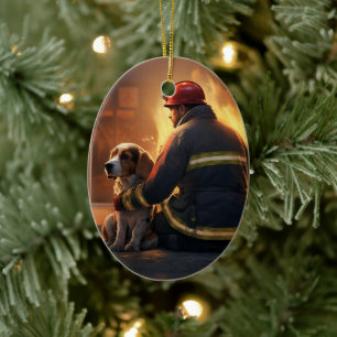 Beagle Christmas, Gift for Dog Firefighter Lover Ceramic Ornament
