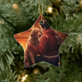 Beagle Christmas, Gift for Dog Firefighter Lover Ceramic Ornament