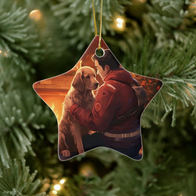 Beagle Christmas, Gift for Dog Firefighter Lover Ceramic Ornament (Tree)