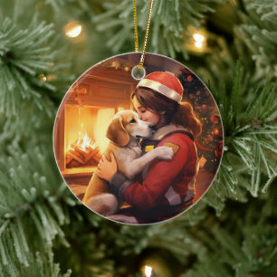 Beagle Christmas, Gift for Dog Firefighter Lover Ceramic Ornament