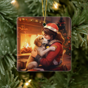 Beagle Christmas, Gift for Dog Firefighter Lover Ceramic Ornament