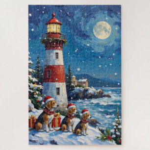Beagle Christmas Lighthouse Holiday Jigsaw Puzzle