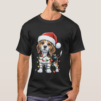 Beagle Christmas Lights Santa Hat Boys Girls Kids  T-Shirt
