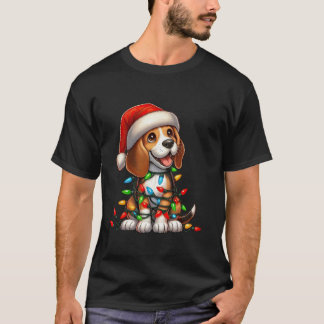 Beagle Christmas Lights Santa Hat Boys Girls Kids  T-Shirt