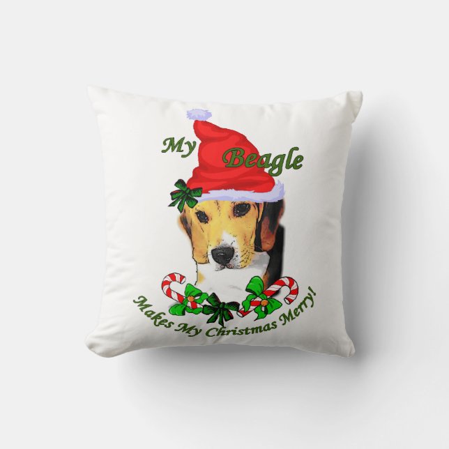 Beagle Christmas Merry Cushion (Front)