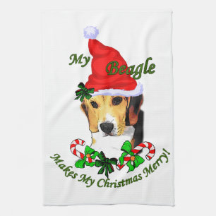 Beagle Christmas Merry Tea Towel