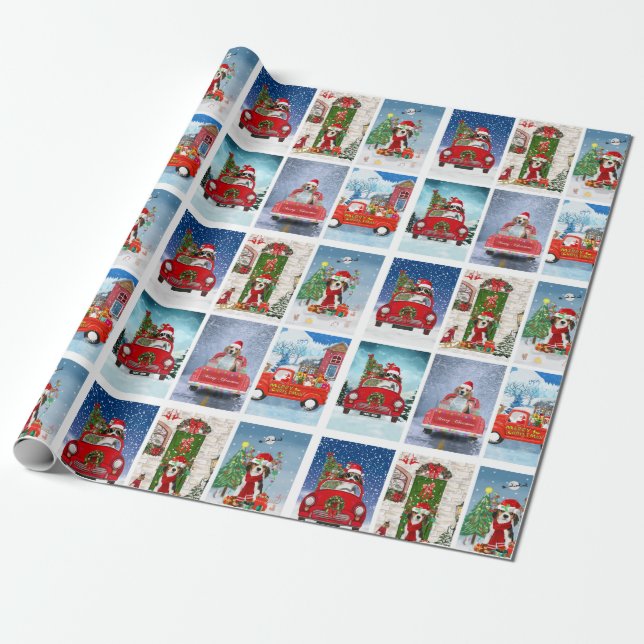 Beagle Christmas Photo Collage Wrapping Paper (Unrolled)