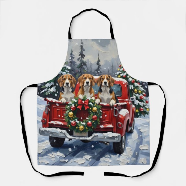 Beagle Christmas Red Truck Holiday Apron (Front)