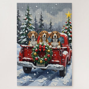 Beagle Christmas Red Truck Holiday Jigsaw Puzzle