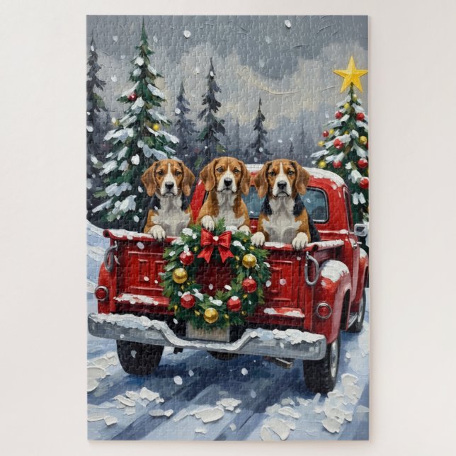 Beagle Christmas Red Truck Holiday Jigsaw Puzzle (Vertical)