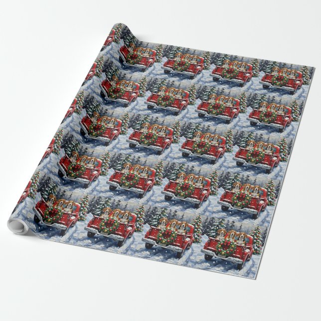 Beagle Christmas Red Truck Holiday Wrapping Paper (Unrolled)