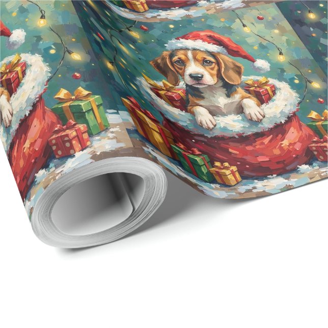 Beagle Christmas Santa Bag Adventure Wrapping Paper (Roll Corner)
