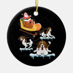 Beagle Christmas Santa Riding Beagle Reindeer Dog Ceramic Ornament