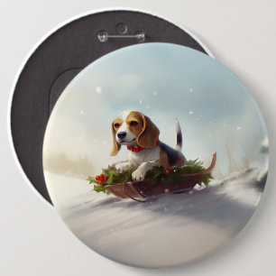 Beagle Christmas snow winter  6 Cm Round Badge