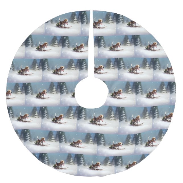 Beagle Christmas snow winter Brushed Polyester Tree Skirt (Front)