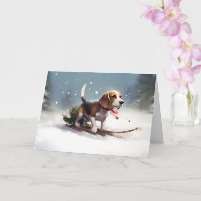 Beagle Christmas snow winter Card (Orchid)