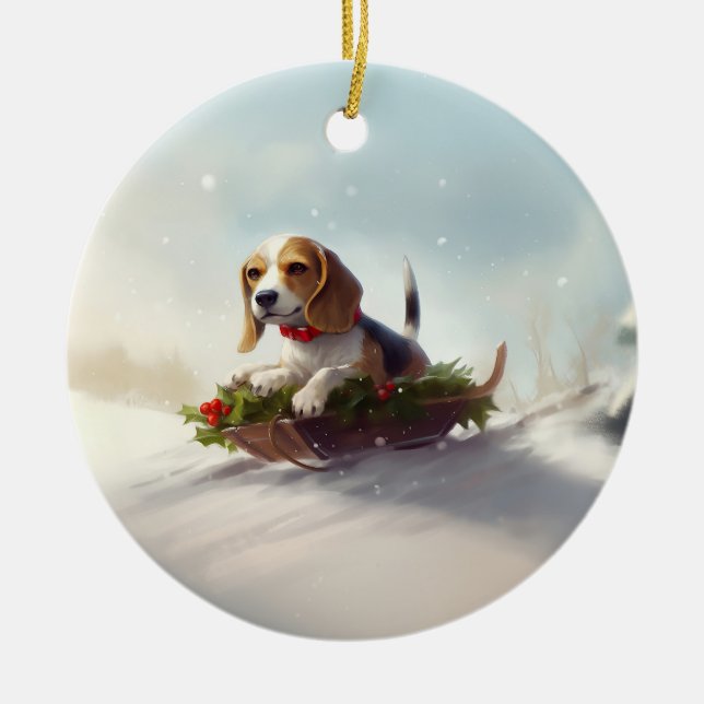 Beagle Christmas snow winter  Ceramic Ornament (Front)