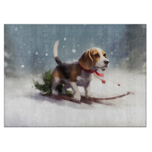 Beagle Christmas snow winter Cutting Board