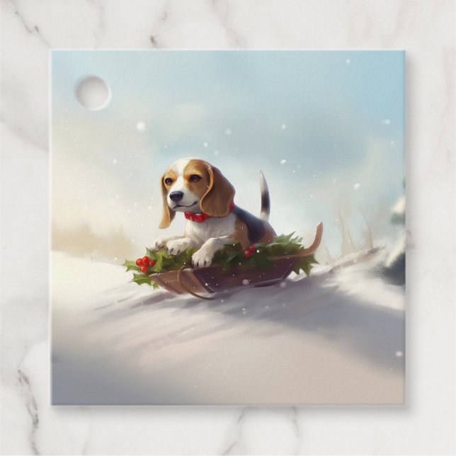 Beagle Christmas snow winter  Favour Tags (Front)