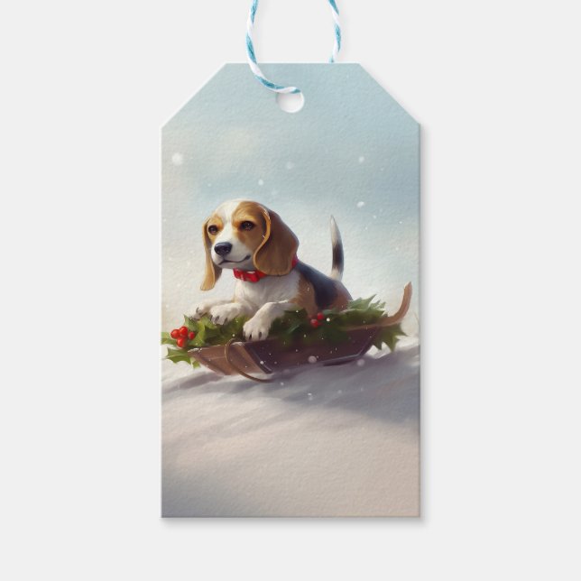 Beagle Christmas snow winter  Gift Tags (Front)