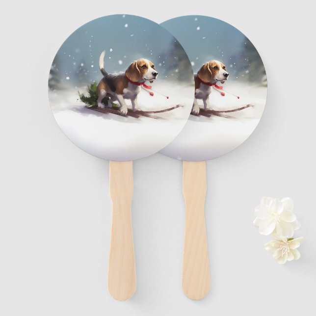Beagle Christmas snow winter Hand Fan (Front and Back)